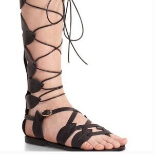 Ancient Greek Sandals Themes Gladiator Black Leather